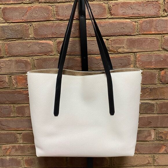 Jimmy Choo East-West Blush & Off White Logo Embossed Leather Twist Tote Bag - Picture 2 of 14
